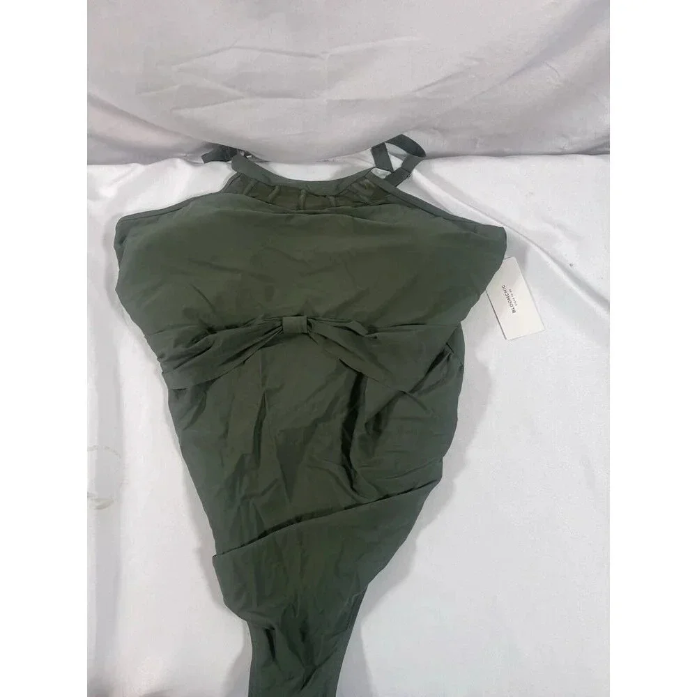 Bloomchic Solid Halter Mesh Insert Knotted Back One Piece Swimsuit Size 28 NWT - Picture 3 of 5